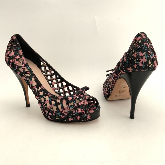 Aldo Pumps Beira Lattice Peep-toe Heels Black Floral 38 - Picture 3 of 12